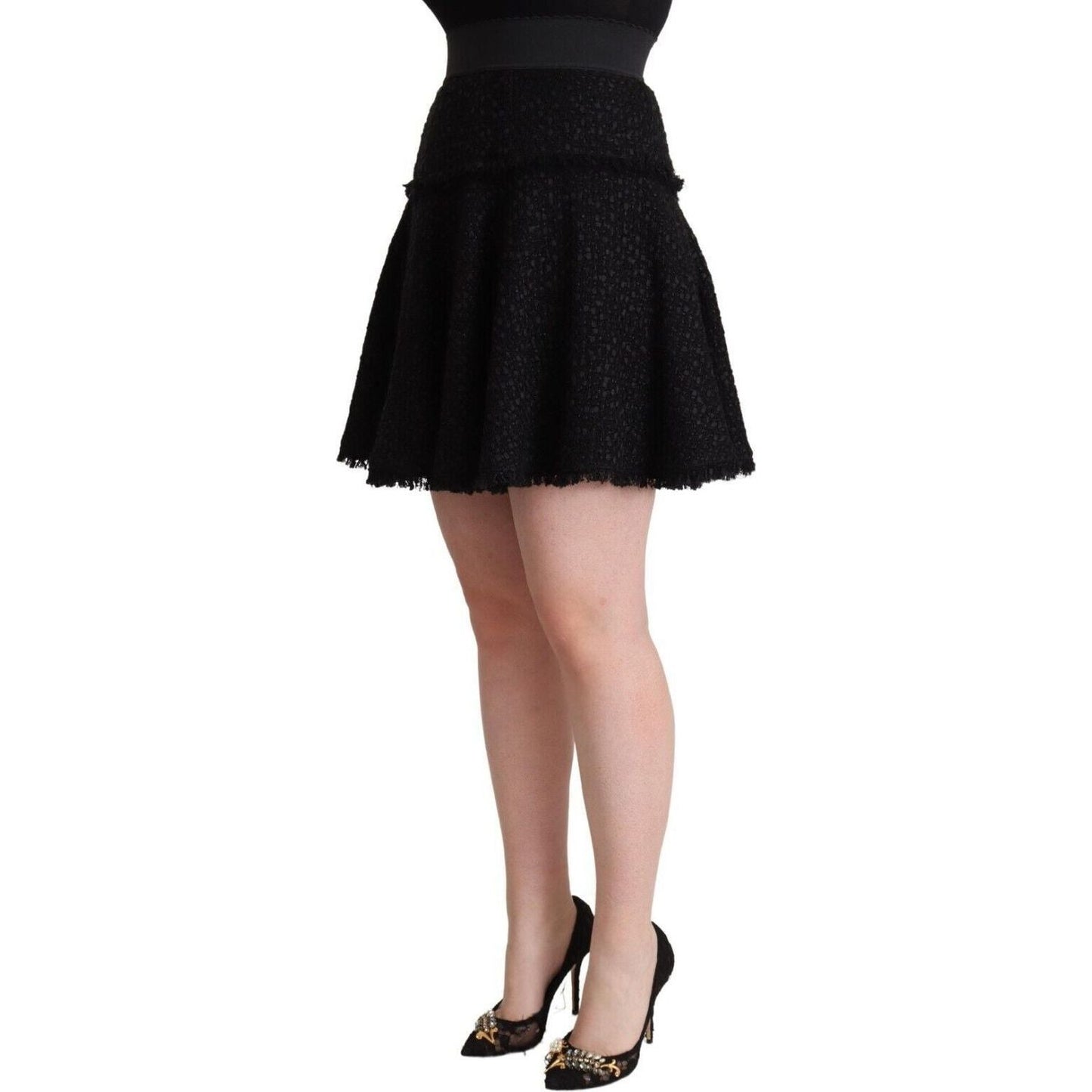 Dolce & Gabbana Elegant Knitted A-Line Mini Skirt black-knitted-nylon-high-waist-mini-a-line-skirt