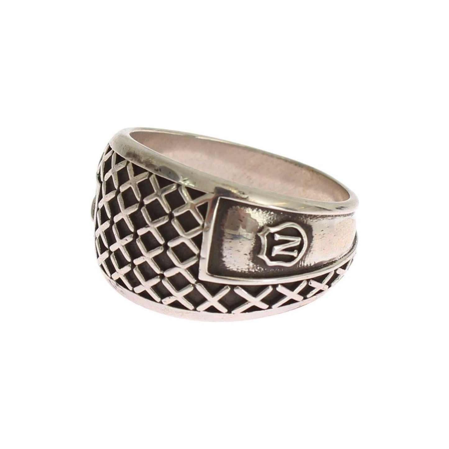 Nialaya Elegant Silver Band with Black Accents Ring silver-rhodium-925-sterling-ring