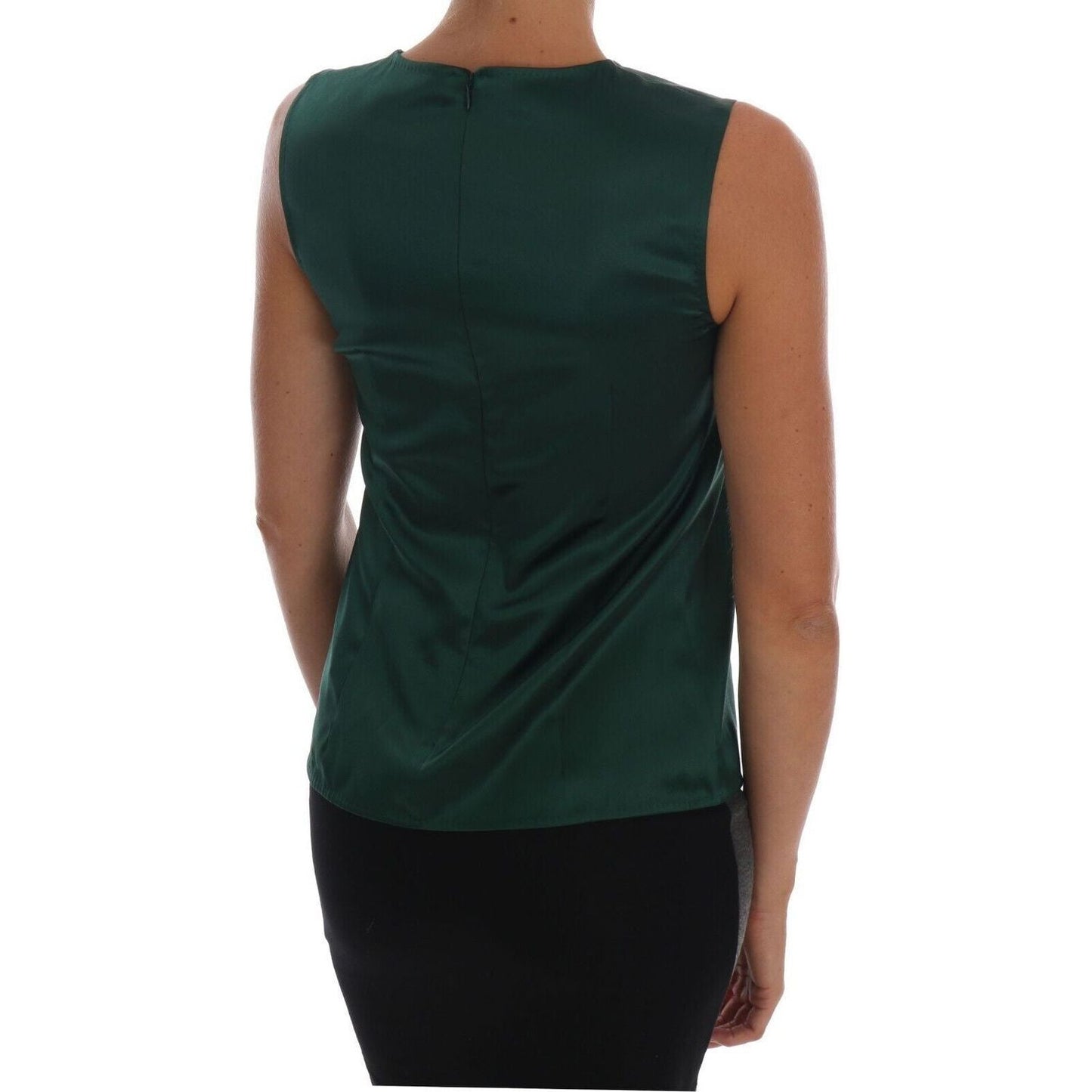 Dolce & Gabbana Sleeveless Silk Top in Dark Green dark-green-silk-sleeveless-round-neck-tank-top