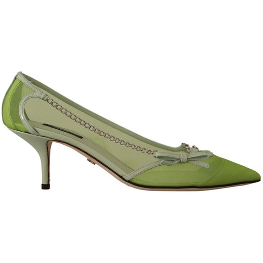 Dolce & Gabbana Enchanting Green Mesh Chain Pumps green-mesh-leather-chains-heels-pumps-shoes