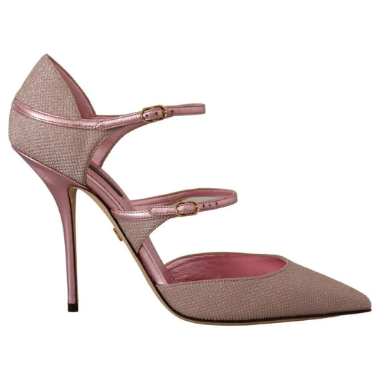 Dolce & Gabbana Pink Glitter High Heel Sandals pink-glittered-strappy-sandals-mary-jane-shoes