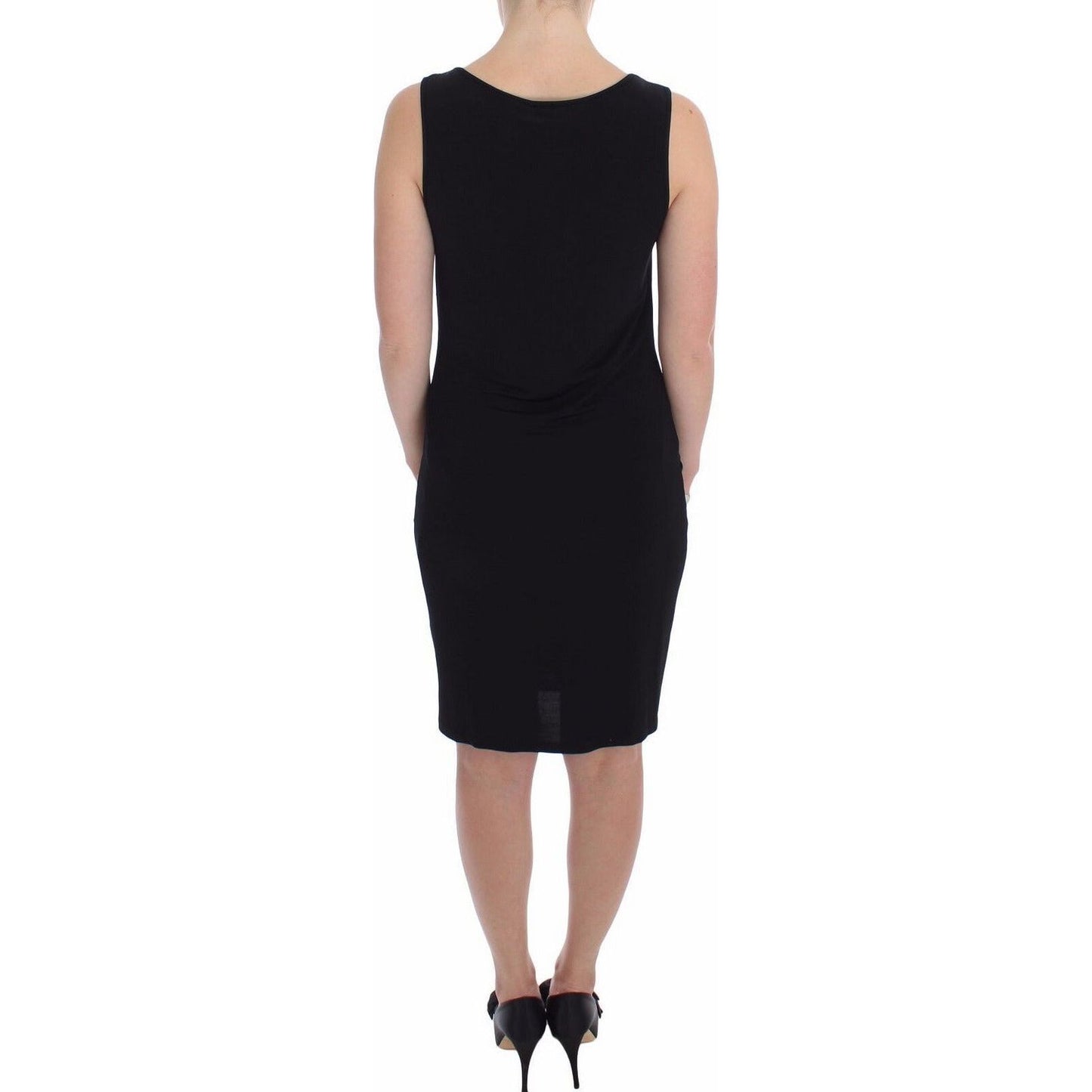 Roccobarocco Elegant Black Sheath Jersey Knee-Length Dress WOMAN DRESSES black-stretch-wiggle-pencil-sheath-bodycon-dress