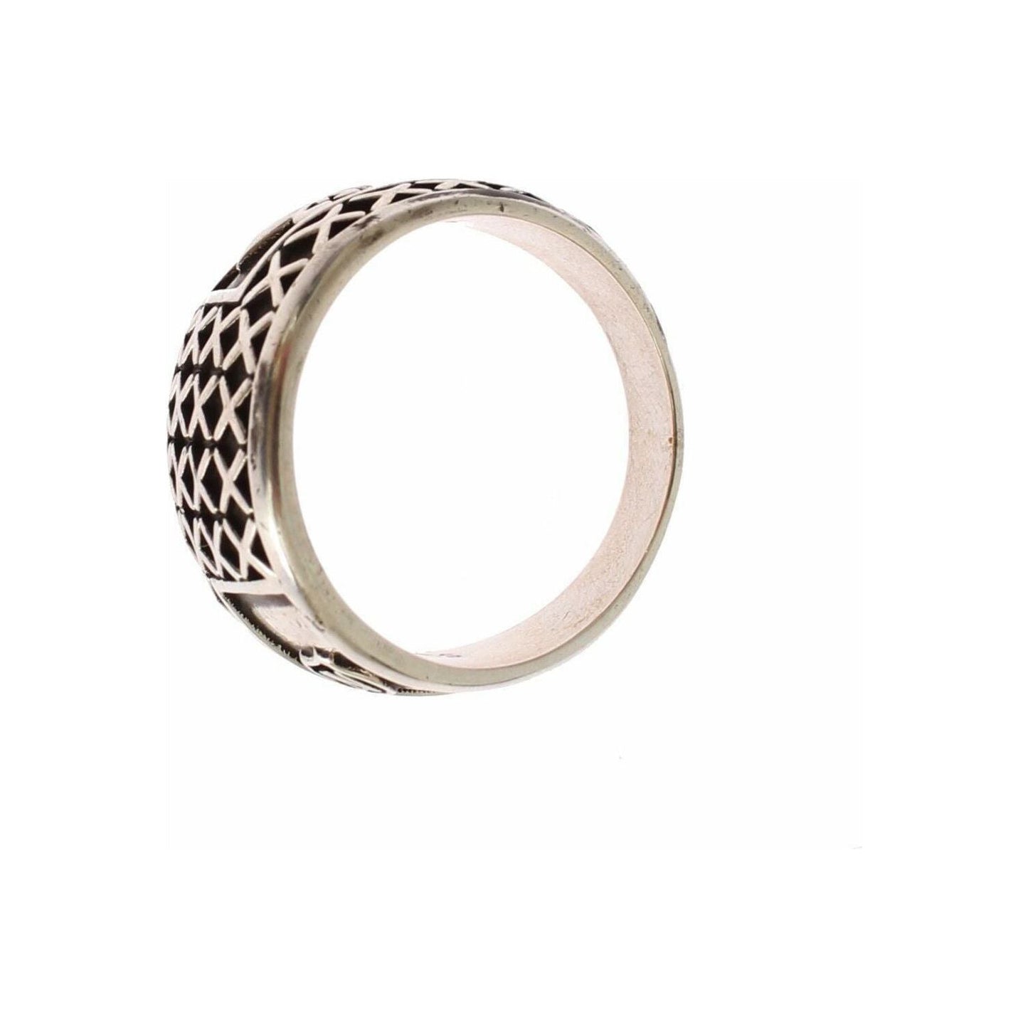 Nialaya Elegant Silver Band with Black Accents Ring silver-rhodium-925-sterling-ring