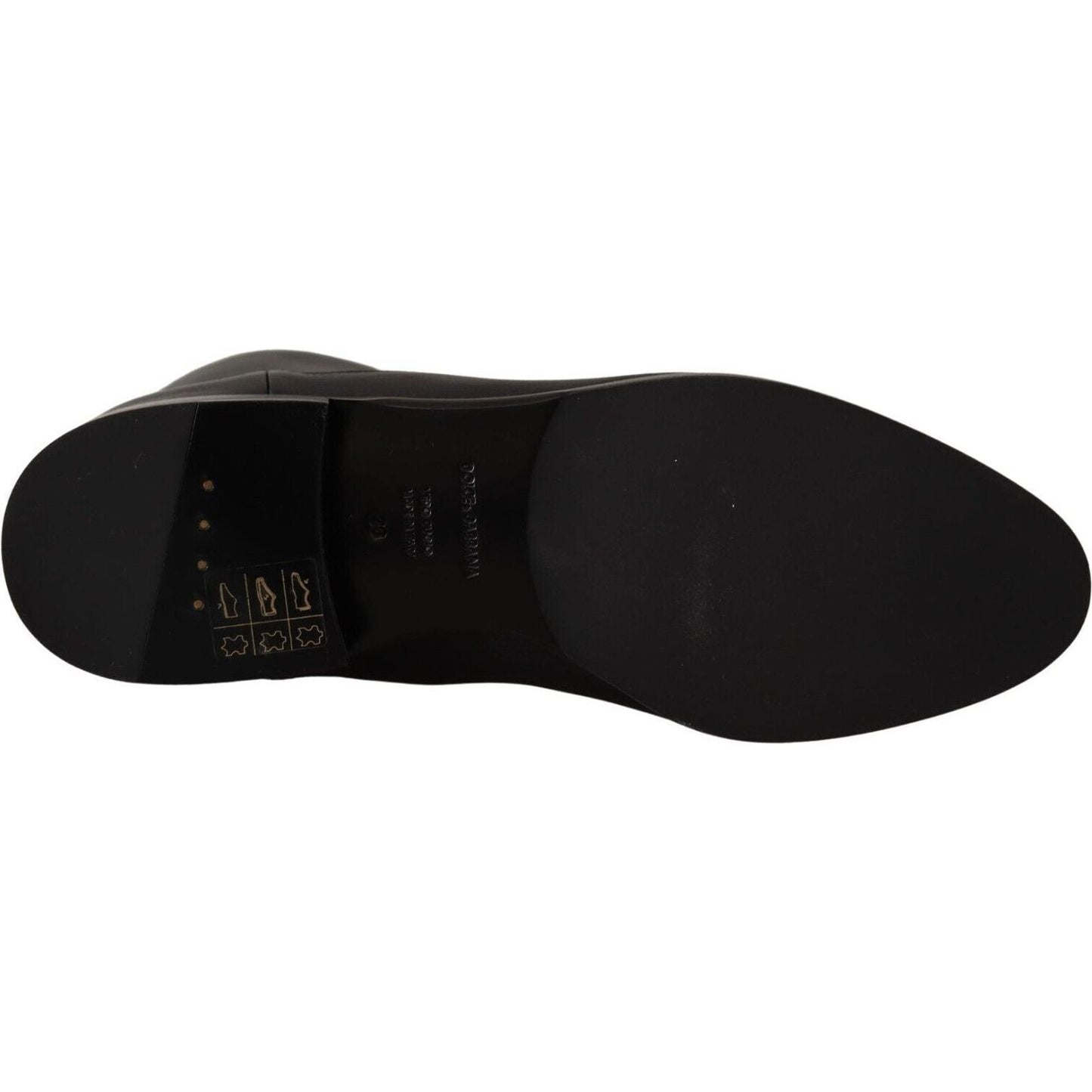 Dolce & Gabbana Elegant Leather Biker Boots black-leather-flats-logo-short-boots-shoes