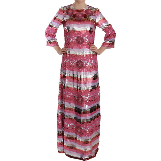 Dolce & Gabbana Opulent Pink Sequined Floor-Length Dress pink-floral-sequined-crystal-gown-dress s-l1600-19-54da8848-1cd.jpg