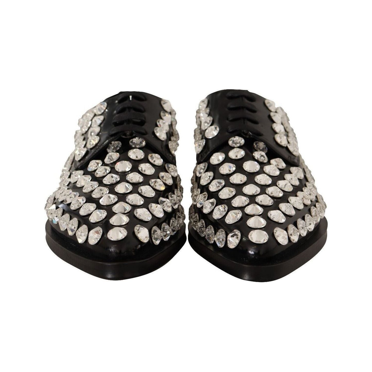 Dolce & Gabbana Crystal-Embellished Leather Formal Flats black-leather-crystals-lace-up-formal-shoes