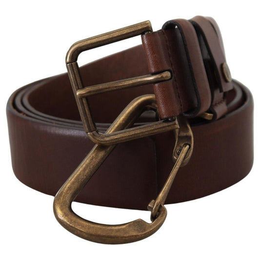 Dolce & Gabbana Elegant Brown Leather Belt with Metal Buckle brown-leather-gold-metal-buckle-carabiner-belt