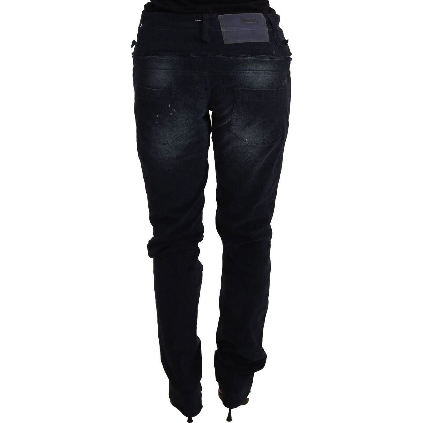 Acht Elegant Dark Blue Slim-Fit Denim Jeans & Pants blue-washed-cotton-denim-low-waist-loose-fit-trousers-jeans