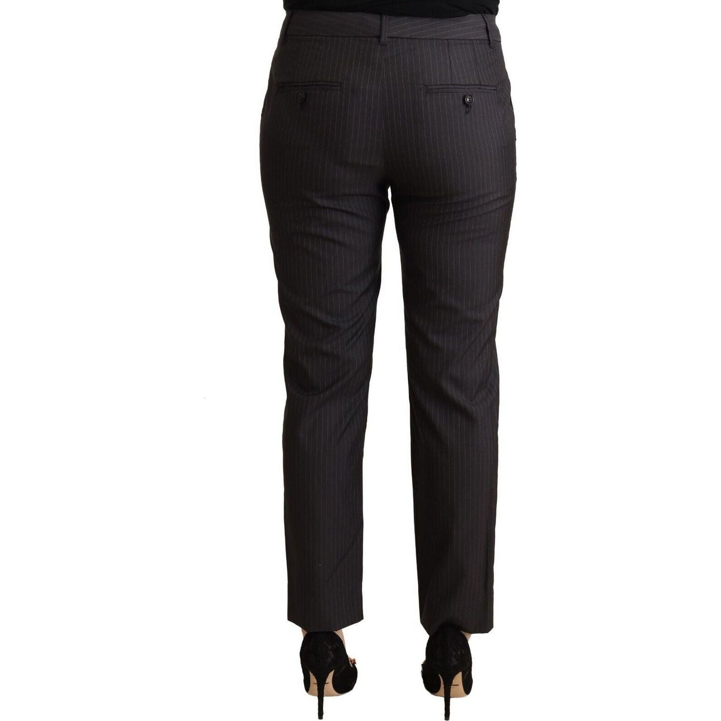 Dolce & Gabbana Elegant Tailored Virgin Wool and Silk Pants Jeans & Pants black-striped-wool-tapered-trouser-pants