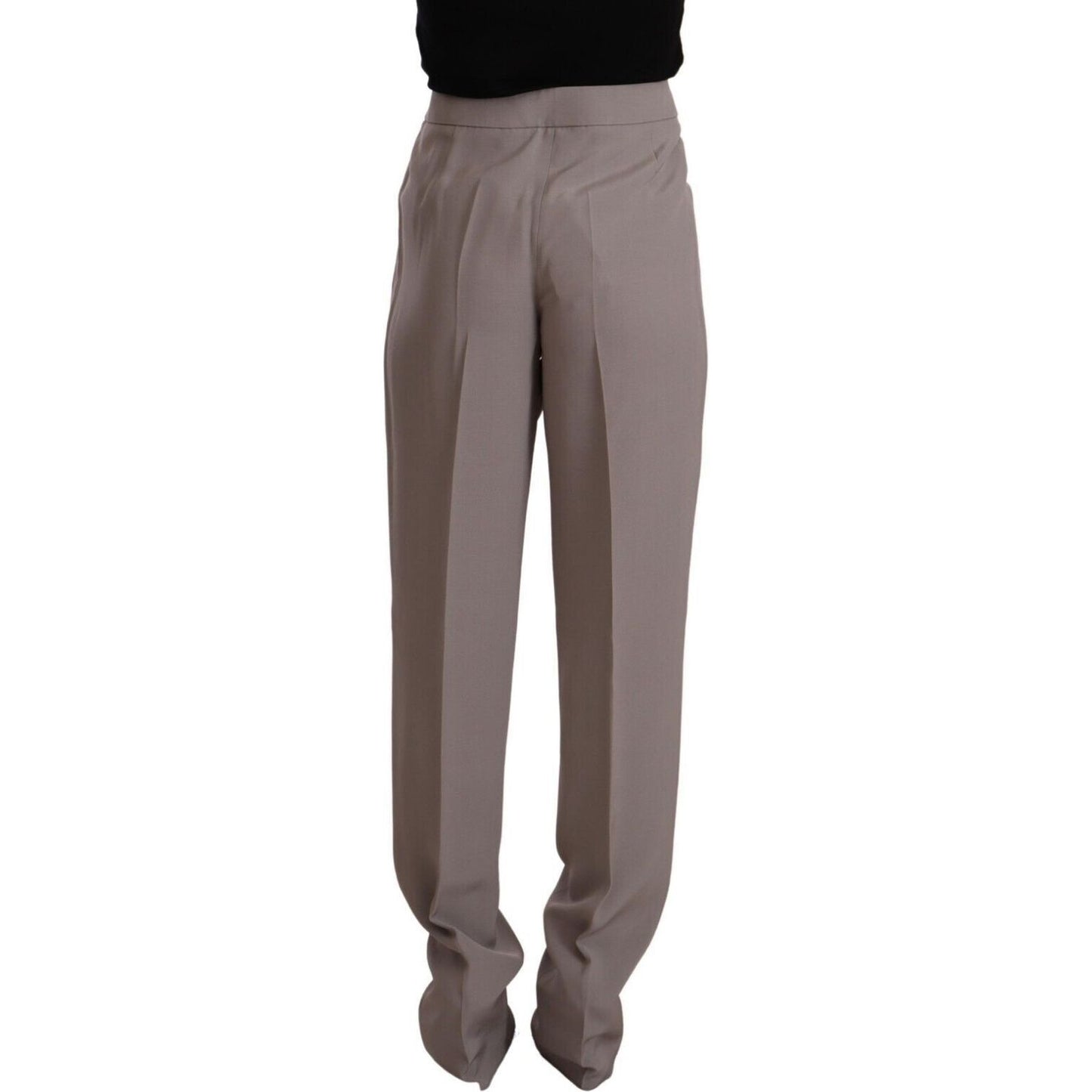 Armani Elegant High Waist Silk Blend Trousers brown-high-waist-silk-tapered-long-pants