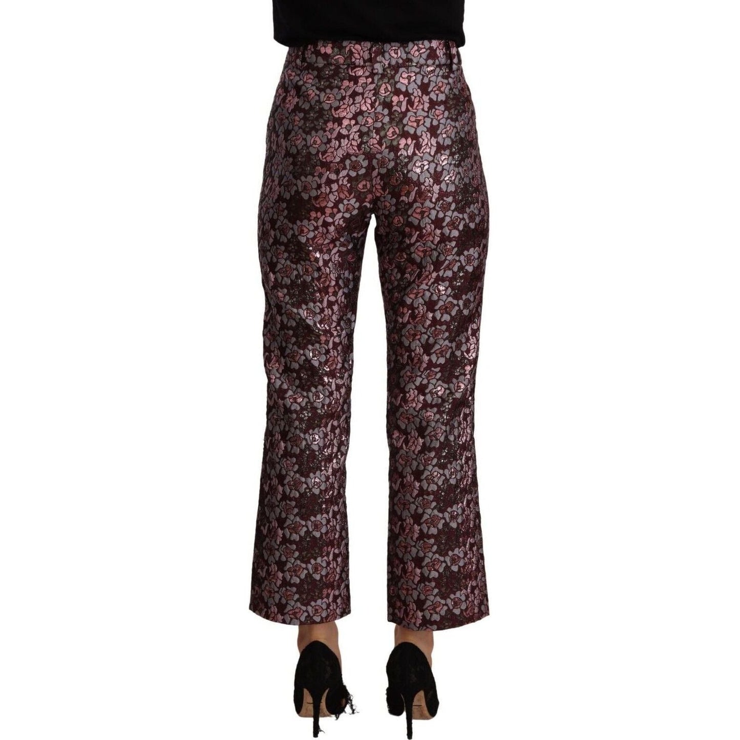 House of Holland High Waist Jacquard Flared Cropped Trousers multicolor-floral-jacquard-flared-cropped-pants