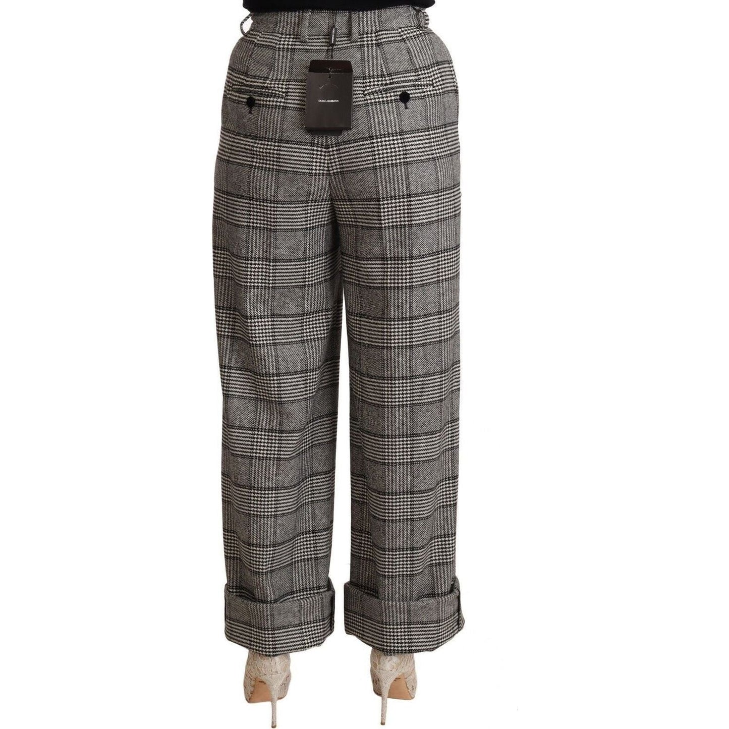 Dolce & Gabbana Elegant High Waist Straight Trousers In Grey Jeans & Pants gray-tartan-straight-trouser-wool-pants