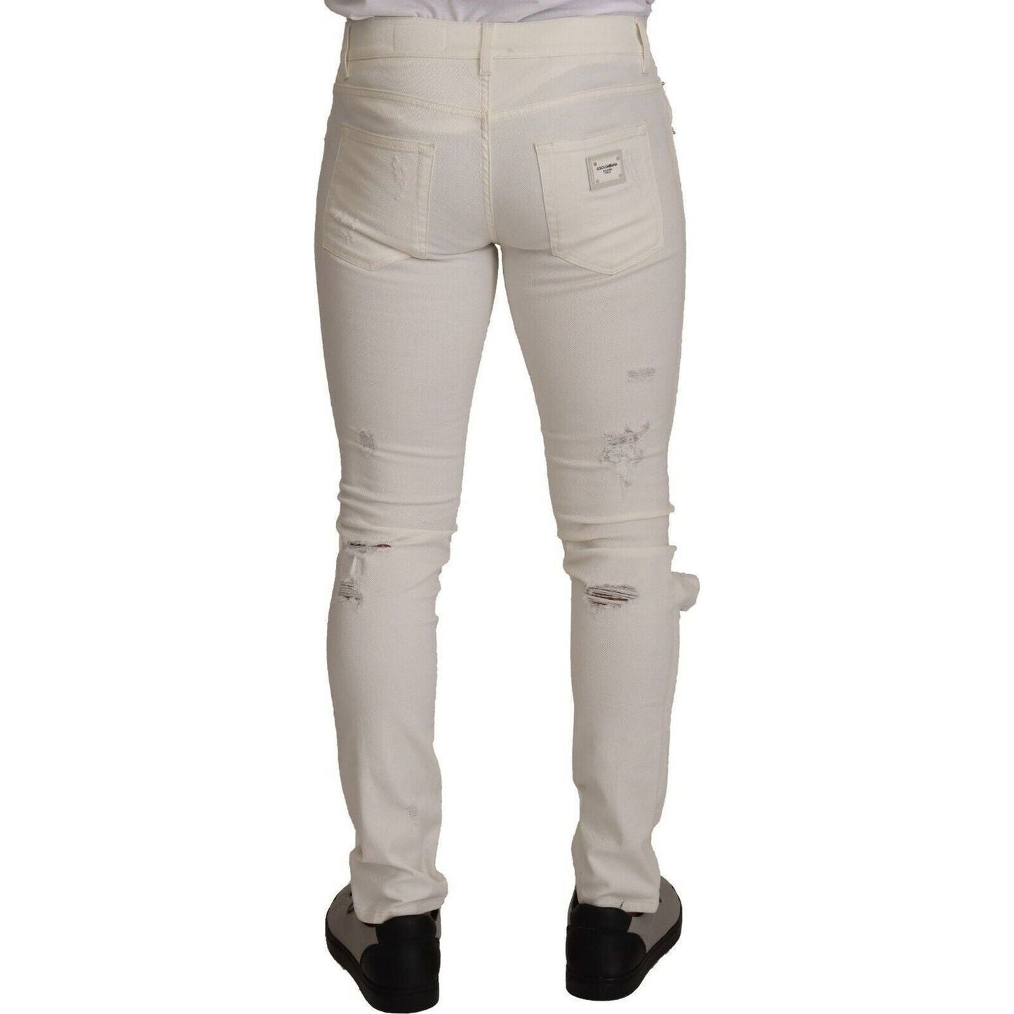 Dolce & Gabbana Elegant White Skinny Denim Jeans white-tattered-skinny-cotton-men-denim-jeans