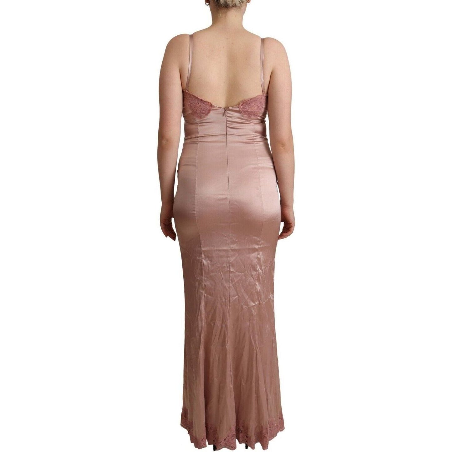 Dolce & Gabbana Elegant Pink Lace Maxi Bodycon Dress WOMAN DRESSES pink-lace-long-bodycon-maxi-polyester-dress