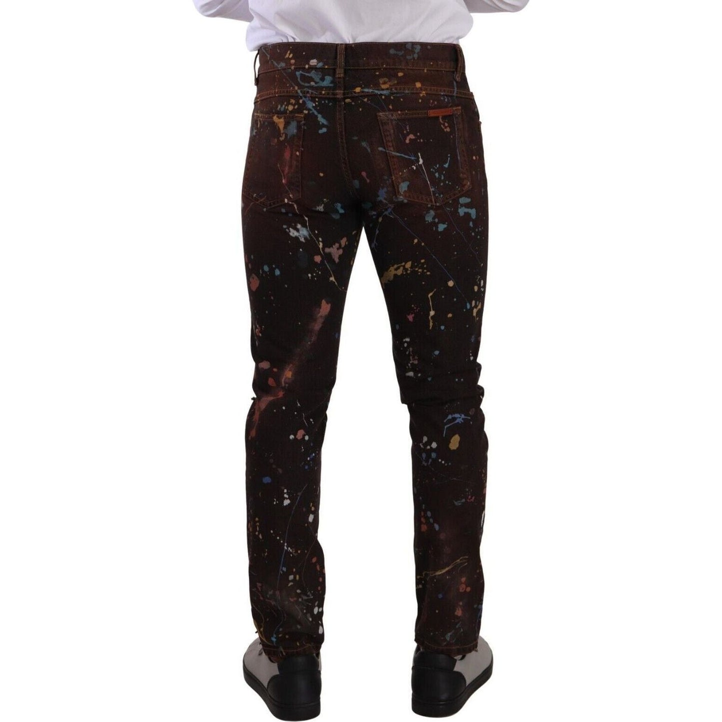 Dolce & Gabbana Multicolor Painted Skinny Denim Jeans brown-color-splash-cotton-regular-denim-jeans
