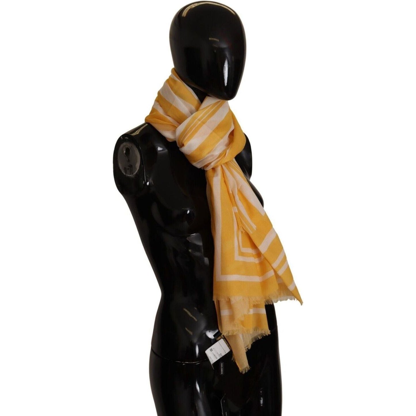 Dolce & Gabbana Elegant Striped Cotton Scarf with Logo Print yellow-white-striped-portocervo-shawl-scarf