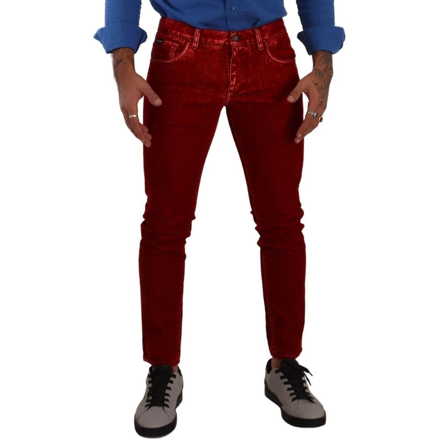 Dolce & Gabbana Ravishing Red Slim Fit Designer Jeans red-cotton-stretch-skinny-denim-trouser-jeans
