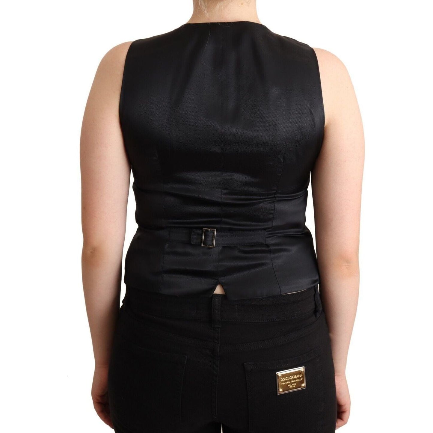 Dolce & Gabbana Elegant Black Vest Top with Button Detail WOMAN TOPS AND SHIRTS black-button-down-sleeveless-viscose-vest-top