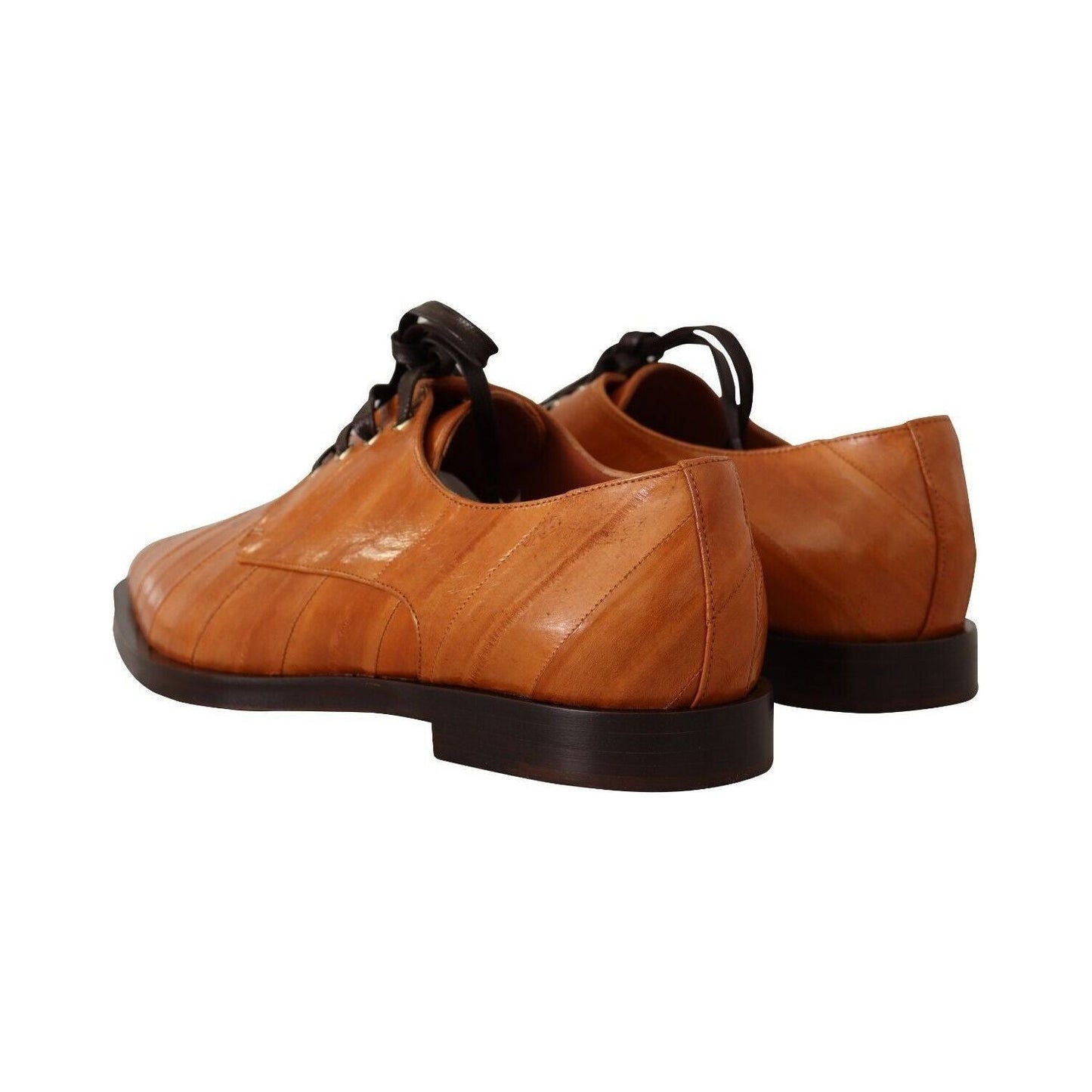 Dolce & Gabbana Elegant Eel Leather Lace-Up Formal Flats brown-eel-leather-lace-up-formal-shoes