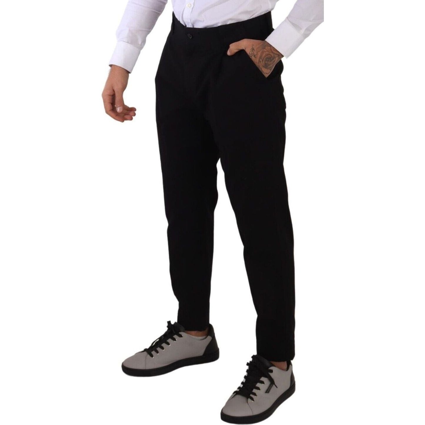 Dolce & Gabbana Elegant Tapered Black Cotton Chinos black-cotton-stretch-chinos-trouser-jeans