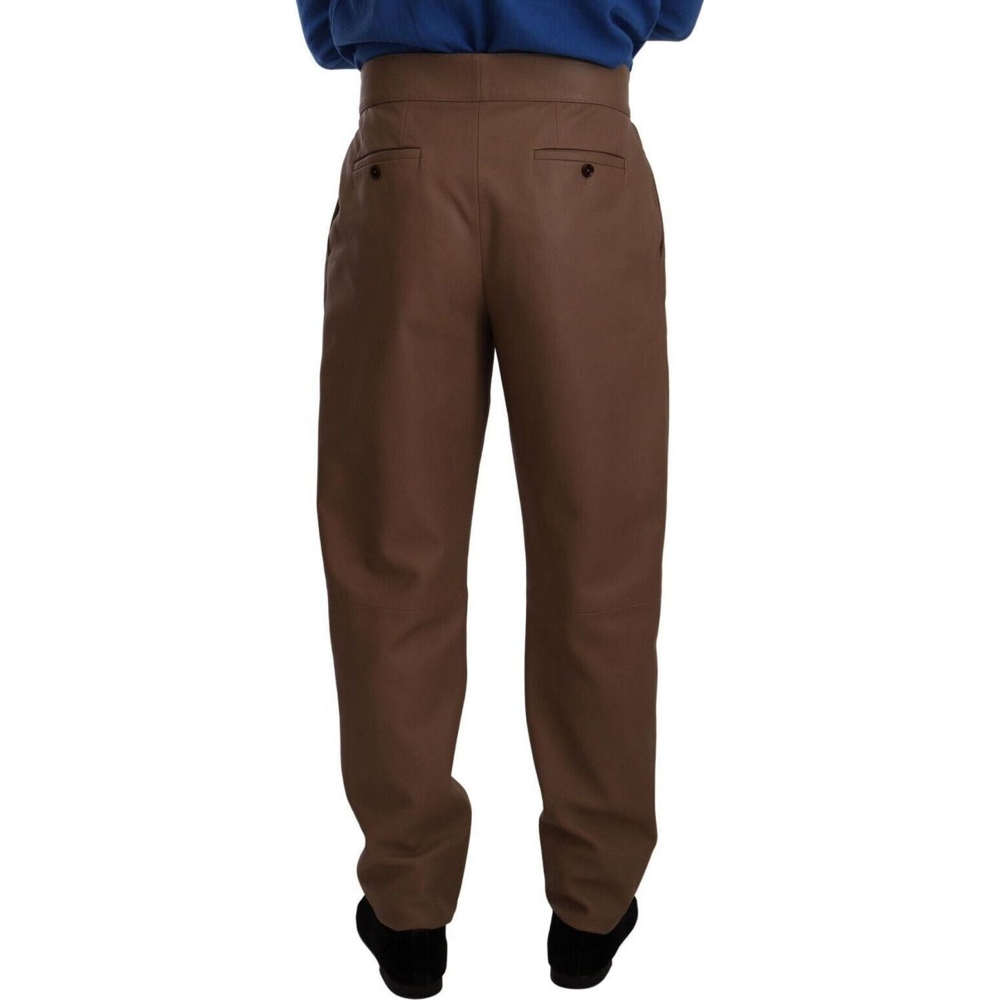 Dolce & Gabbana Elegant Tapered High Waist Leather Pants brown-leather-tapered-high-waist-pants