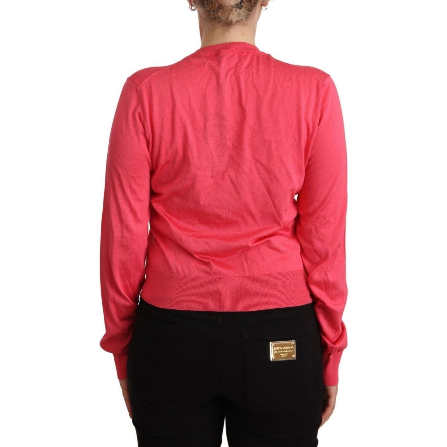 Dolce & Gabbana Elegant Pink Silk Crewneck Sweater WOMAN SWEATERS pink-silk-crewneck-pullover-top-sweater-1