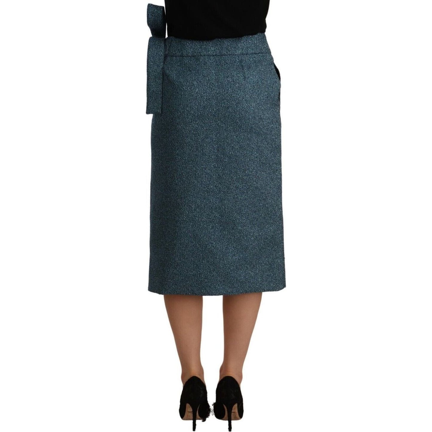 Koonhor Elegant High Waist Wrap Skirt blue-high-waist-pencil-straight-wrap-style-skirt