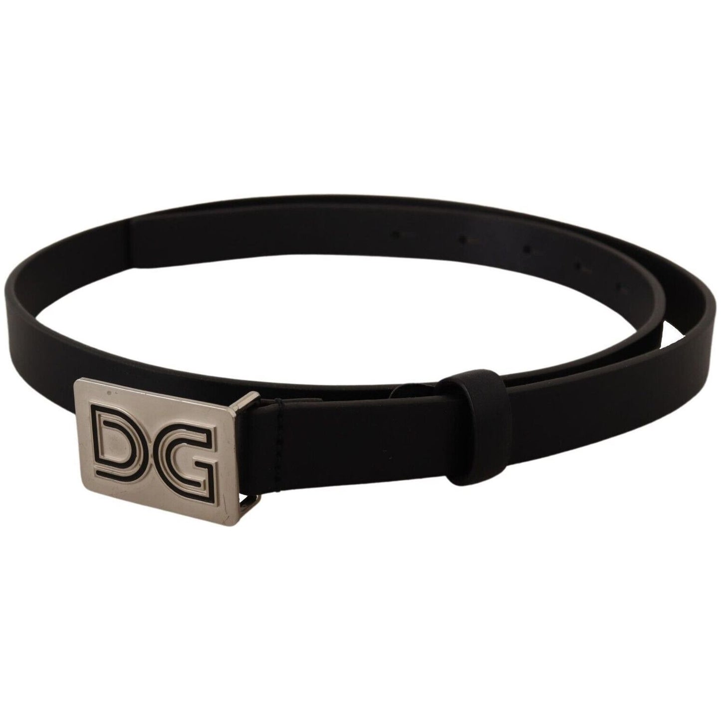 Dolce & Gabbana Elegant Black Leather Belt with Silver Buckle black-leather-silver-dg-logo-buckle-belt