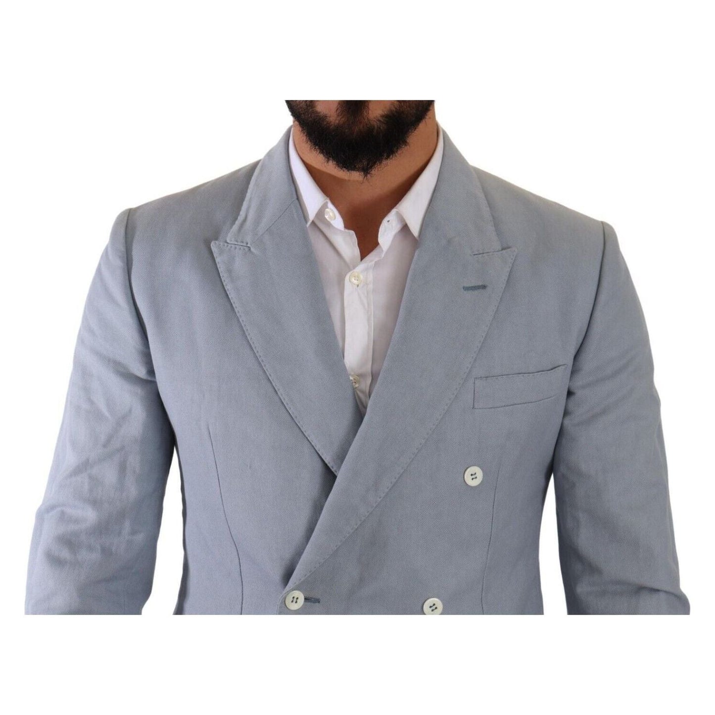 Dolce & Gabbana Elegant Slim Fit Light Blue Double Breasted Blazer blue-cotton-linen-slim-fit-jacket-coat-blazer