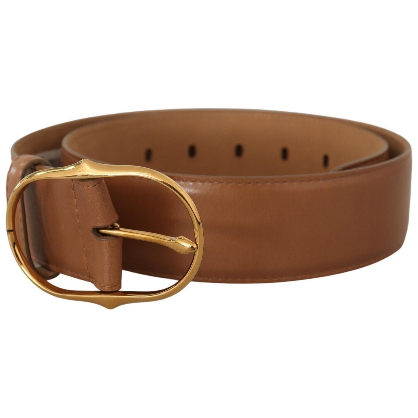 Dolce & Gabbana Elegant Gold Buckle Leather Belt brown-leather-gold-metal-oval-buckle-belt