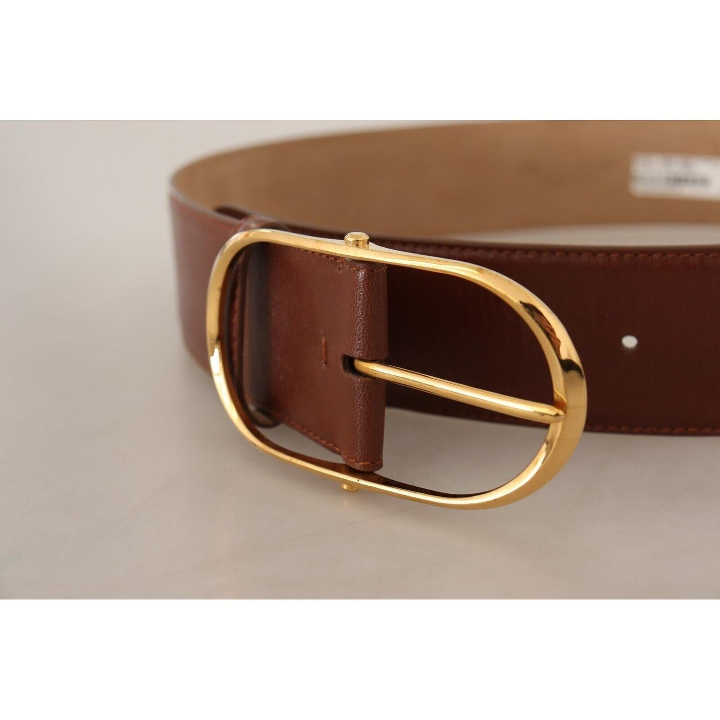 Dolce & Gabbana Elegant Brown Leather Belt with Gold Buckle brown-leather-gold-metal-oval-buckle-belt-2