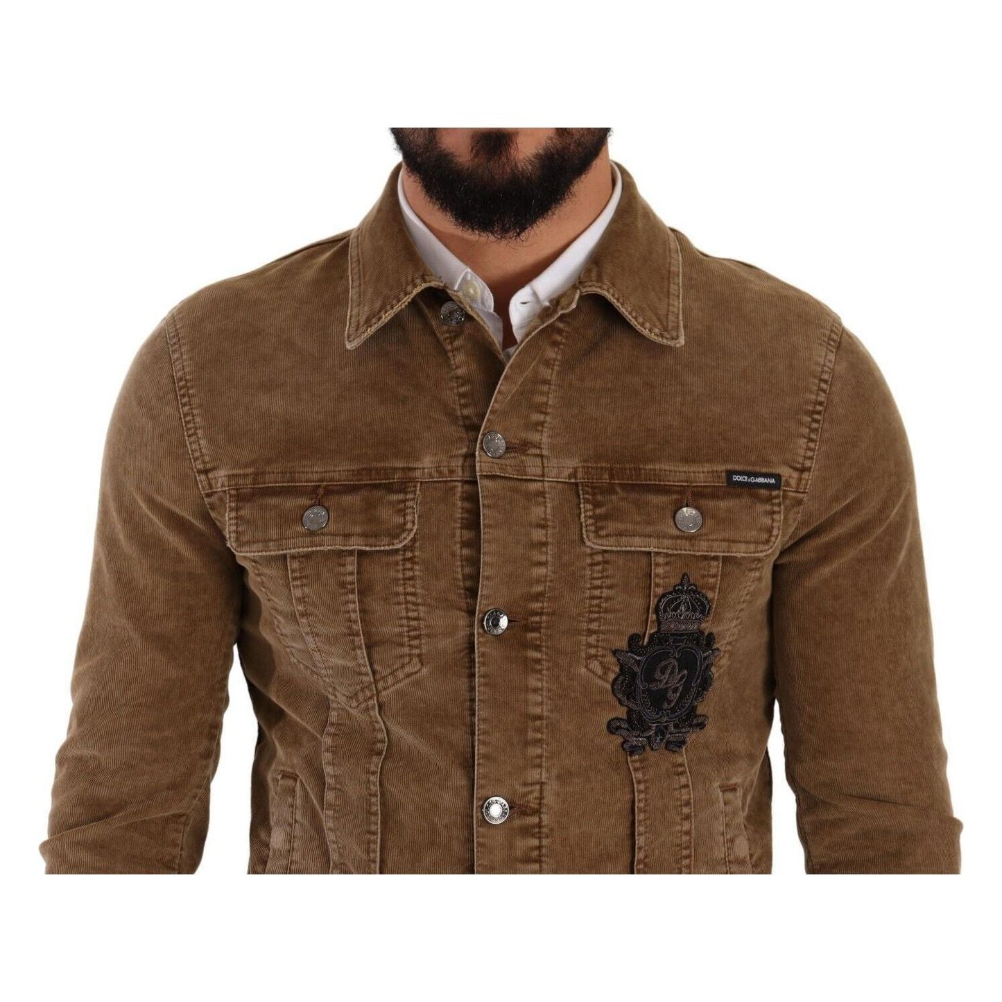 Dolce & Gabbana Elegant Corduroy Logo Jacket brown-corduroy-cotton-logo-embroidery-jacket