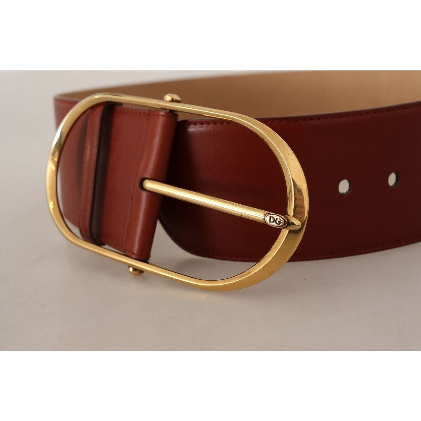 Dolce & Gabbana Elegant Maroon Leather Belt with Gold Accents WOMAN BELTS maroon-leather-gold-metal-oval-buckle-belt-1