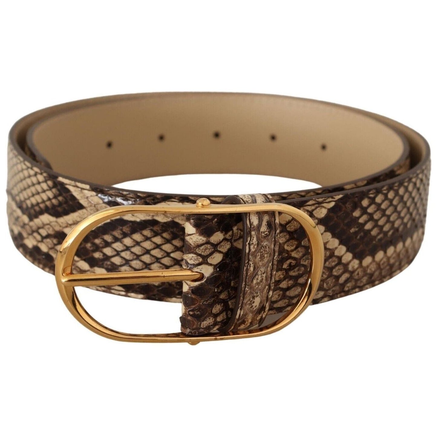 Dolce & Gabbana Elegant Phyton Leather Belt with Gold Buckle WOMAN BELTS brown-exotic-leather-gold-oval-buckle-belt-1