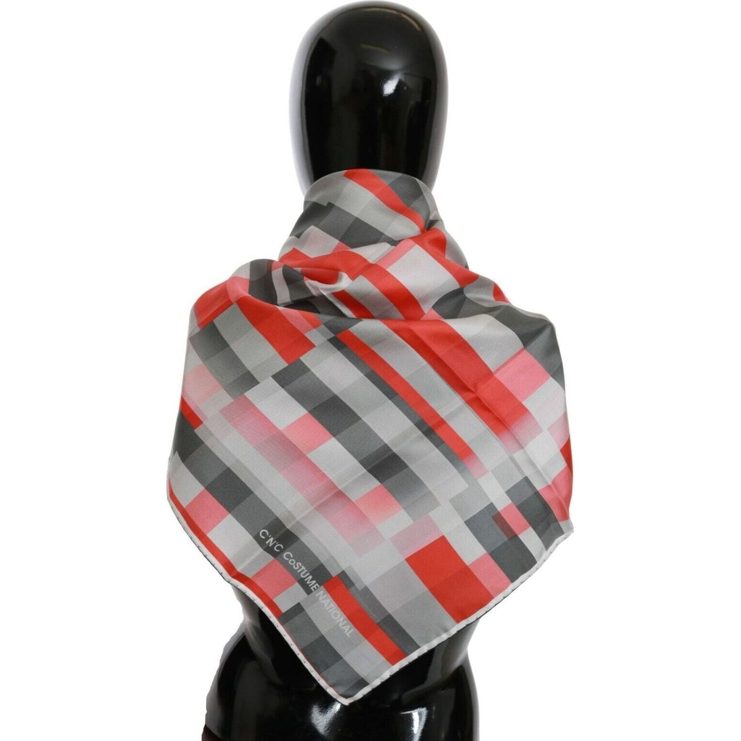 Costume National Elegant Silk Checkered Scarf in Gray and Red gray-red-silk-shawl-foulard-wrap-scarf-1