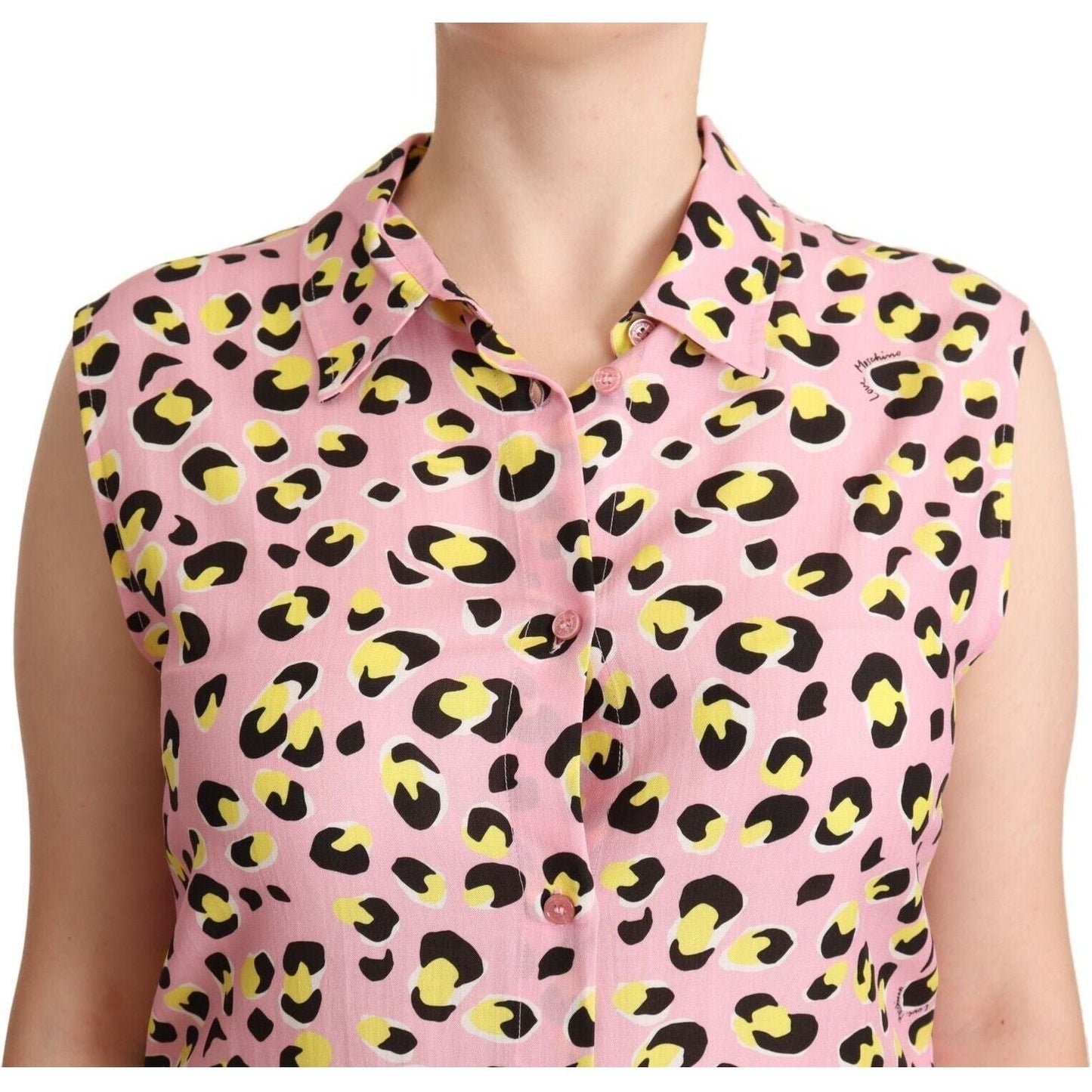 Love Moschino Sleeveless Leopard Print Polo Top WOMAN T-SHIRTS pink-leopard-print-sleeveless-collared-polo-top