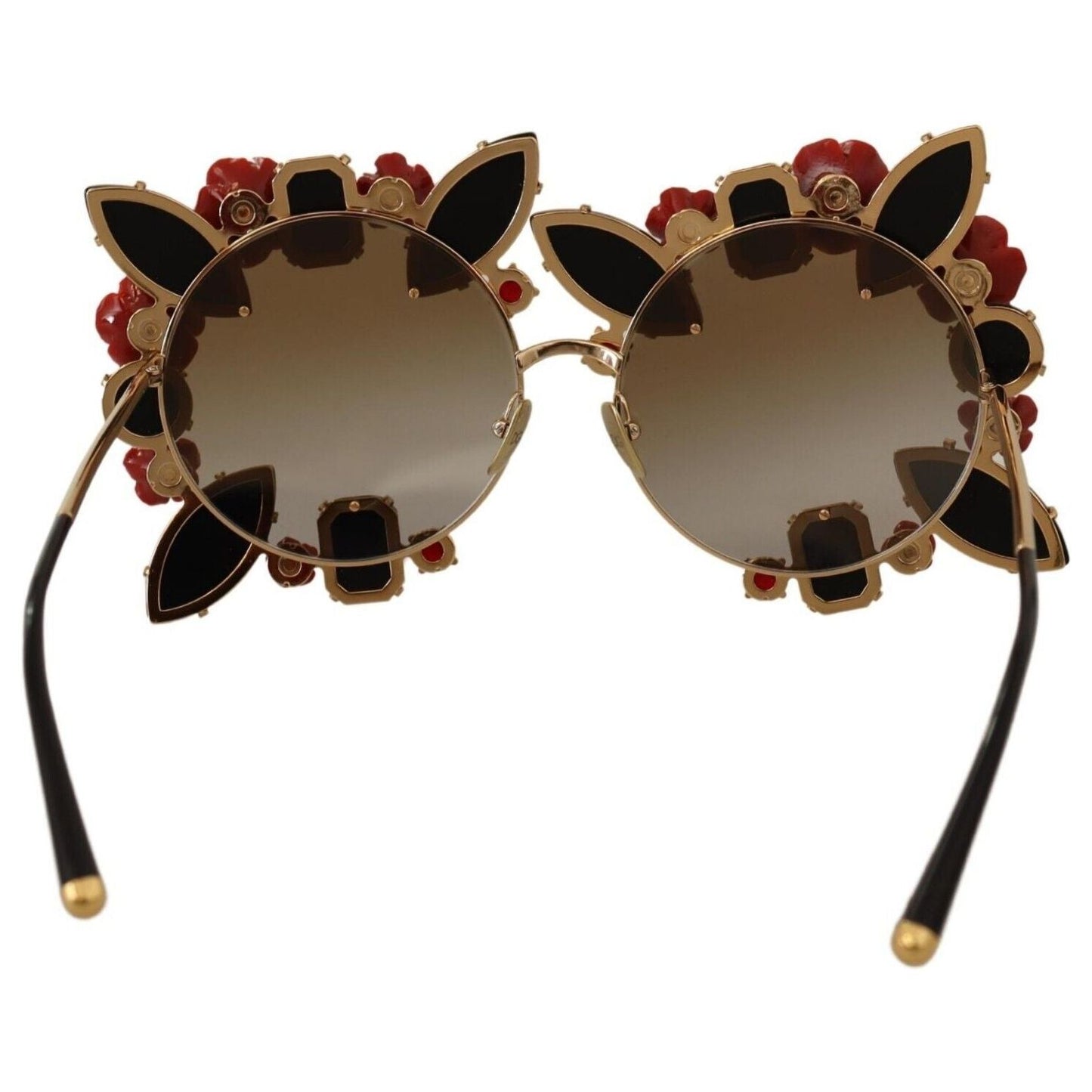 Dolce & Gabbana Elegant Round Metal Sunglasses with Rose Detail WOMAN SUNGLASSES gold-metal-frame-roses-embellished-sunglasses