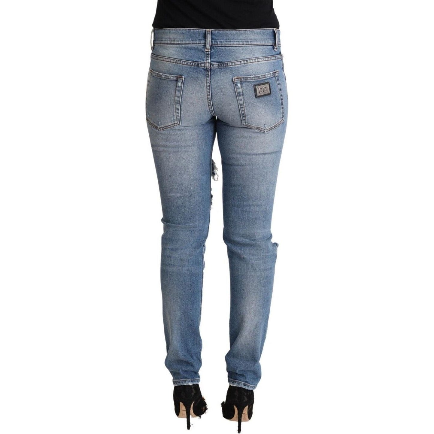 Dolce & Gabbana Chic Distressed Denim Skinny Jeans blue-distressed-cotton-denim-skinny-jeans
