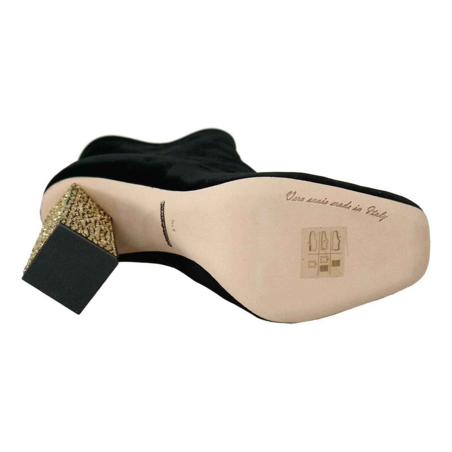 Dolce & Gabbana Elegant Velvet Ankle Boots with Crystal Heels black-velvet-crystal-square-heels-shoes