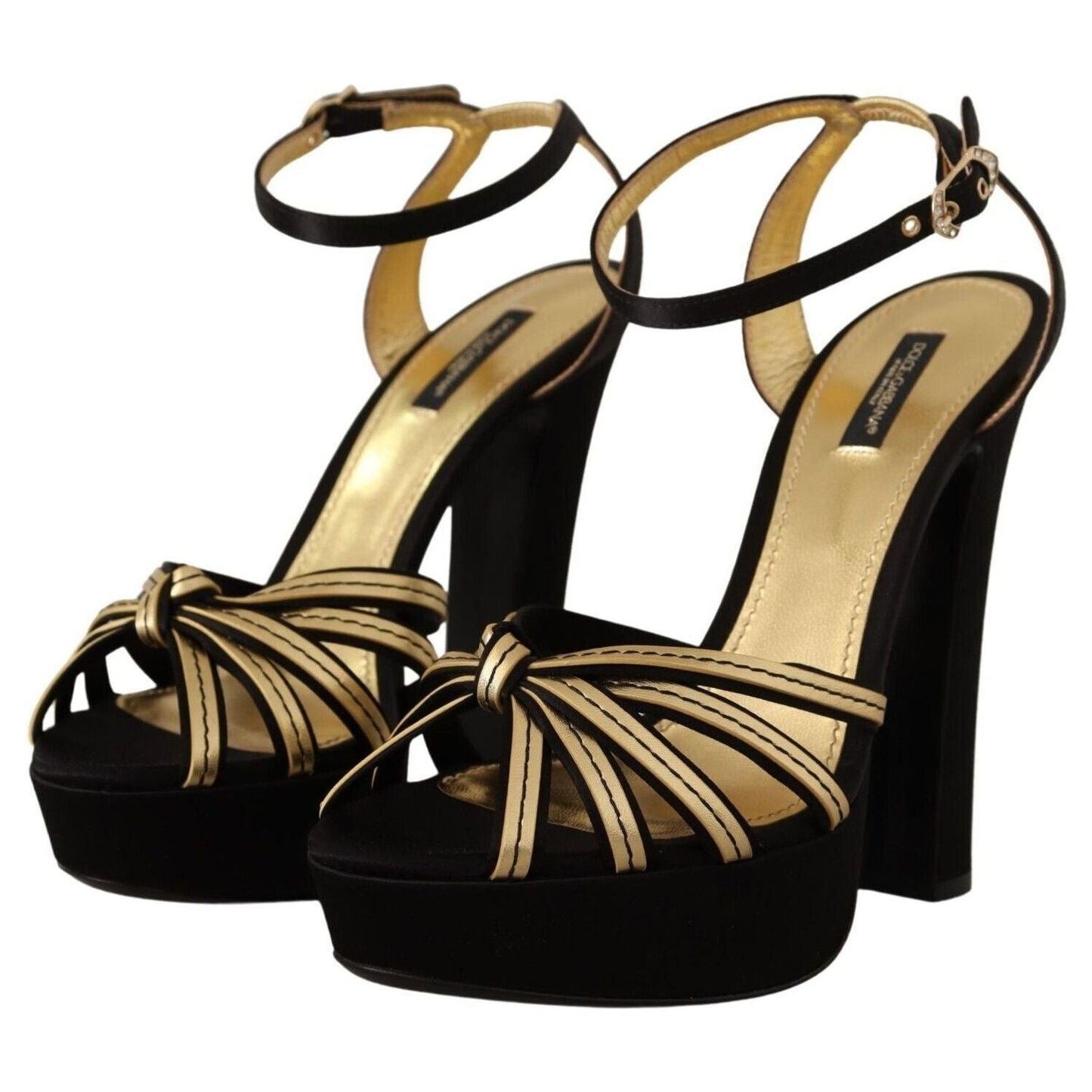 Dolce & Gabbana Elegant Black Gold Ankle Strap Heels Sandals black-gold-viscose-ankle-strap-heels-sandals-shoes