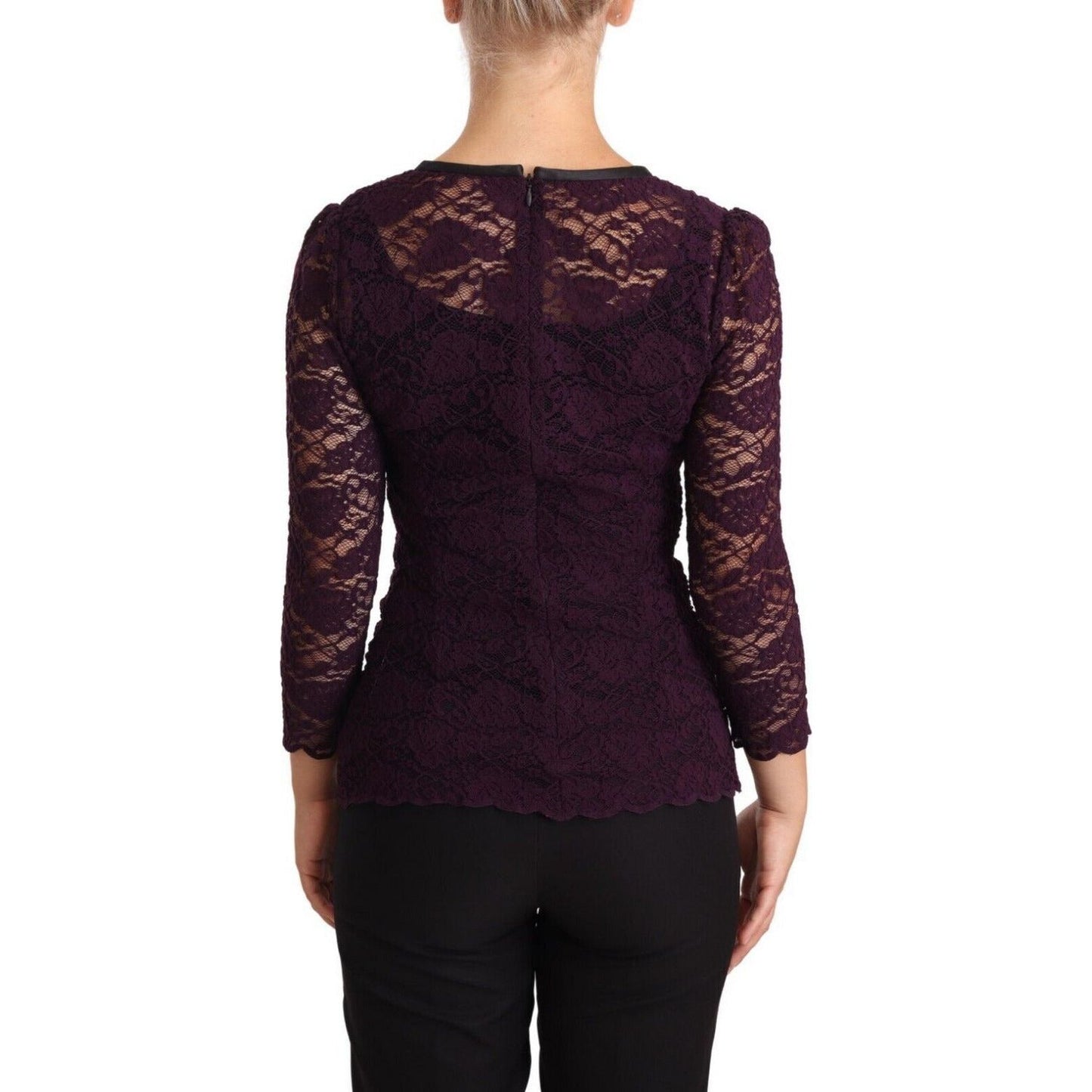 Dolce & Gabbana Elegant Sheer Lace Long Sleeve Blouse Blouse Top purple-lace-long-sleeve-top-blouse