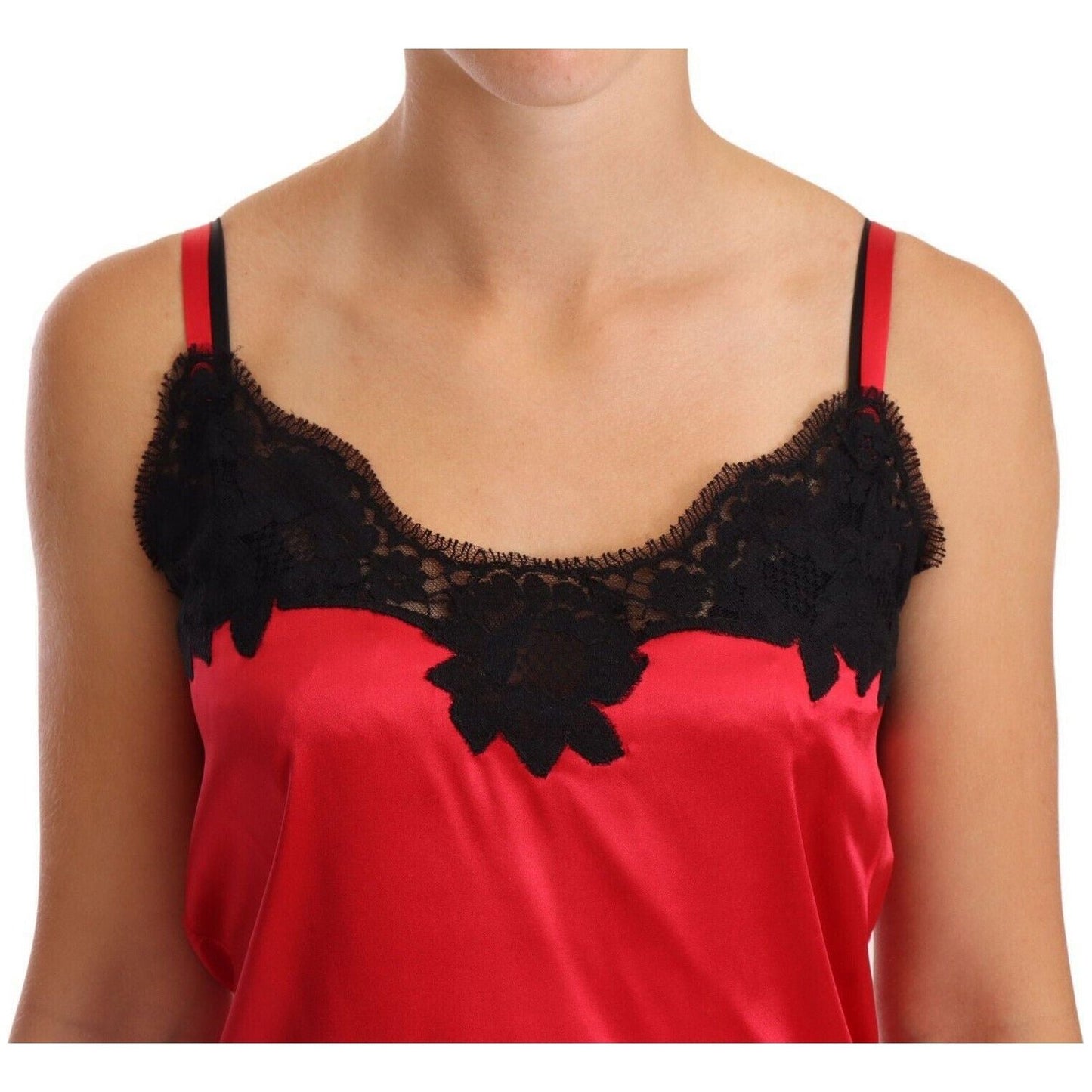 Dolce & Gabbana Silk Blend Lace-Trim Camisole in Red & Black WOMAN UNDERWEAR red-floral-lace-silk-satin-camisole-lingerie-top