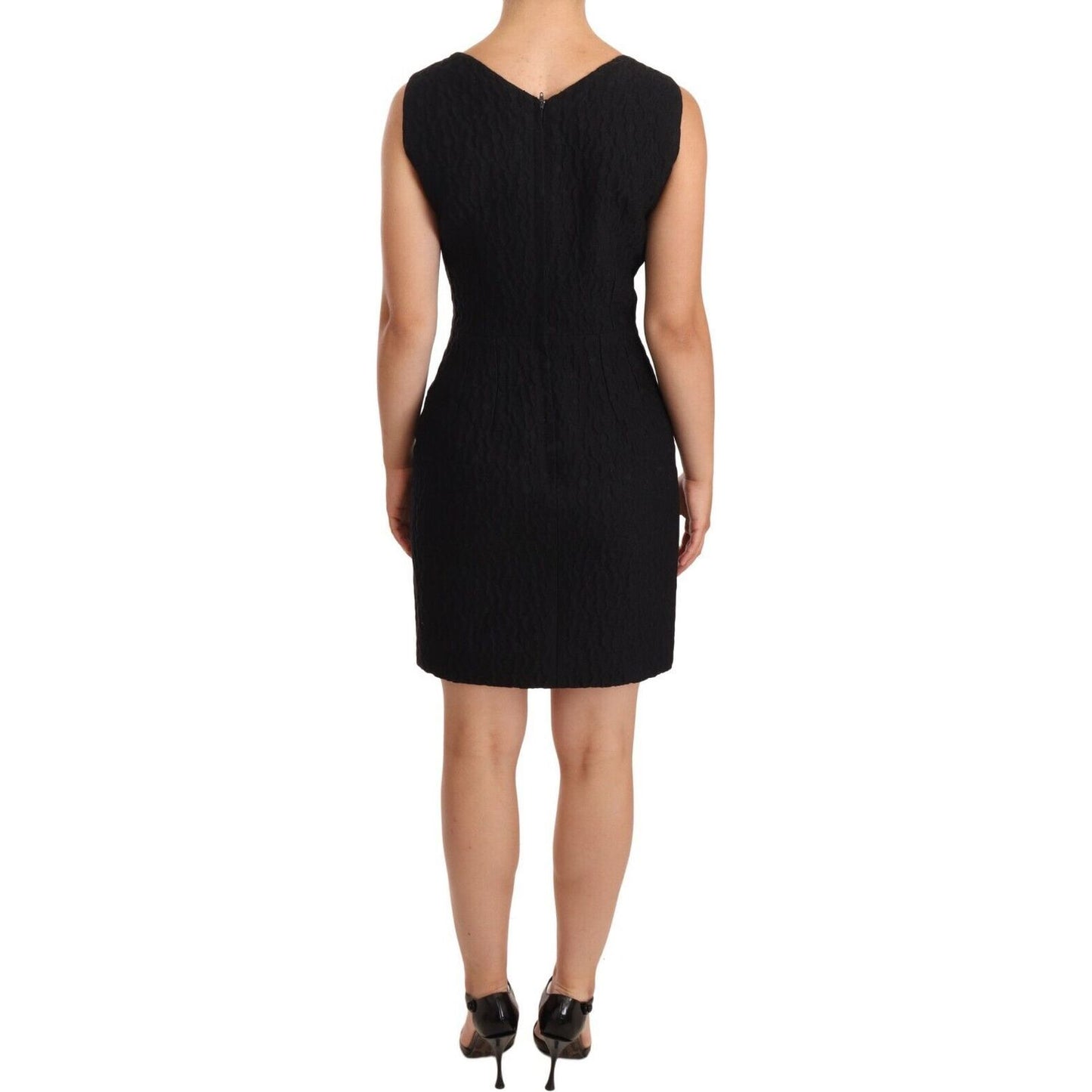 Dolce & Gabbana Elegant Black Sheath Mini Dress with Crystal Buttons WOMAN DRESSES black-button-crystal-sleeveless-sheath-dress