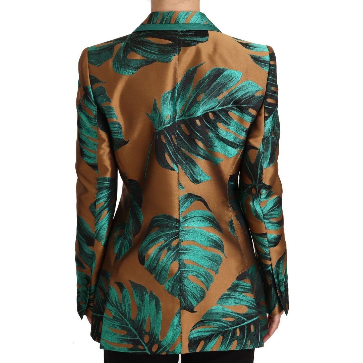 Dolce & Gabbana Elegant Leaf Print Silk-Blend Coat WOMAN COATS & JACKETS brown-green-leaf-jacquard-coat-jacket
