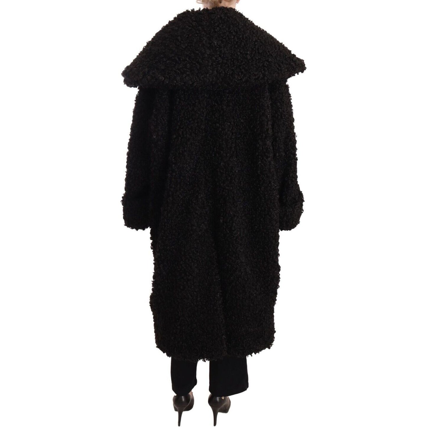 Dolce & Gabbana Elegant Black Fur Cape Trench Coat WOMAN COATS & JACKETS black-polyester-fur-trench-coat-jacket