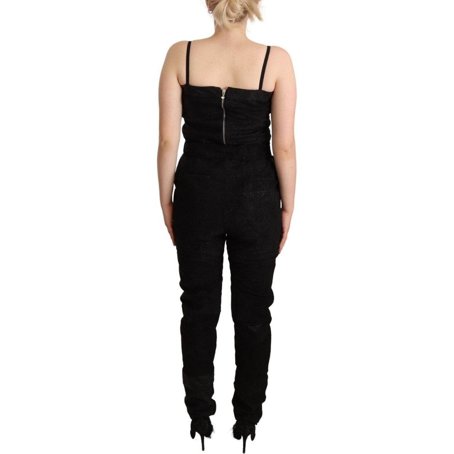 La Maison du Couturier Elegant Sleeveless Jumpsuit Dress in Black Jeans & Pants black-spaghetti-strap-jumpsuit-dress