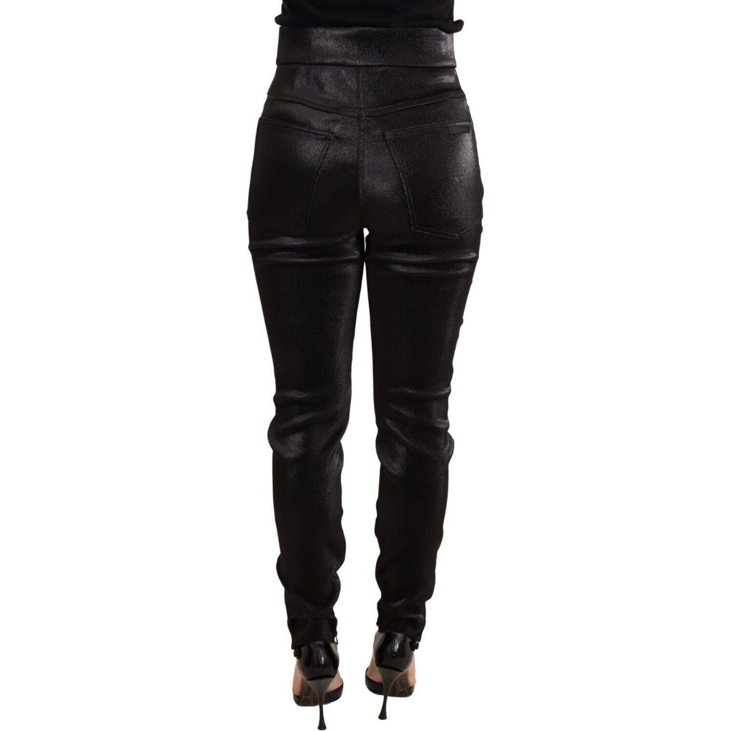 Dolce & Gabbana Elegant Slim Fit Shimmer Cropped Pants Jeans & Pants black-silver-lurex-thread-cotton-stretch-pants
