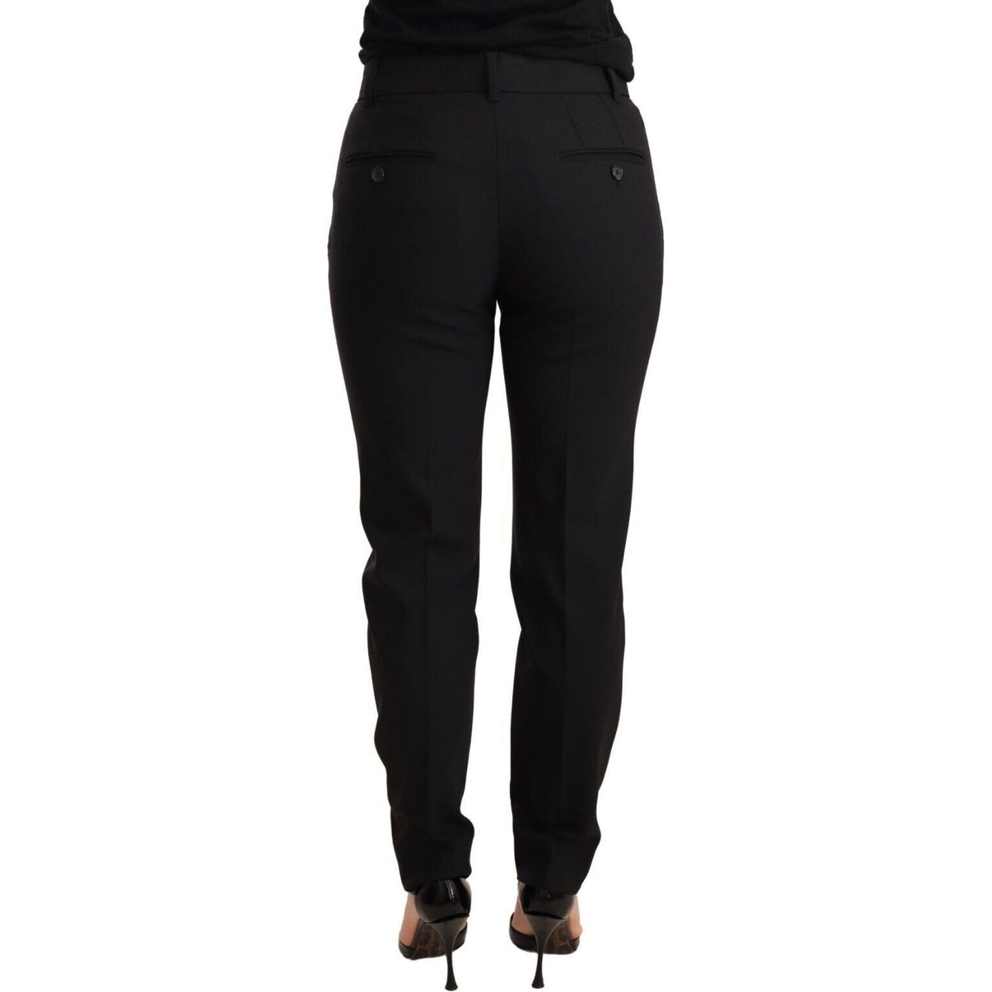 Dolce & Gabbana | Black Tapered Women Trouser Virgin Wool Pants Jeans & Pants | McRichard Designer Brands