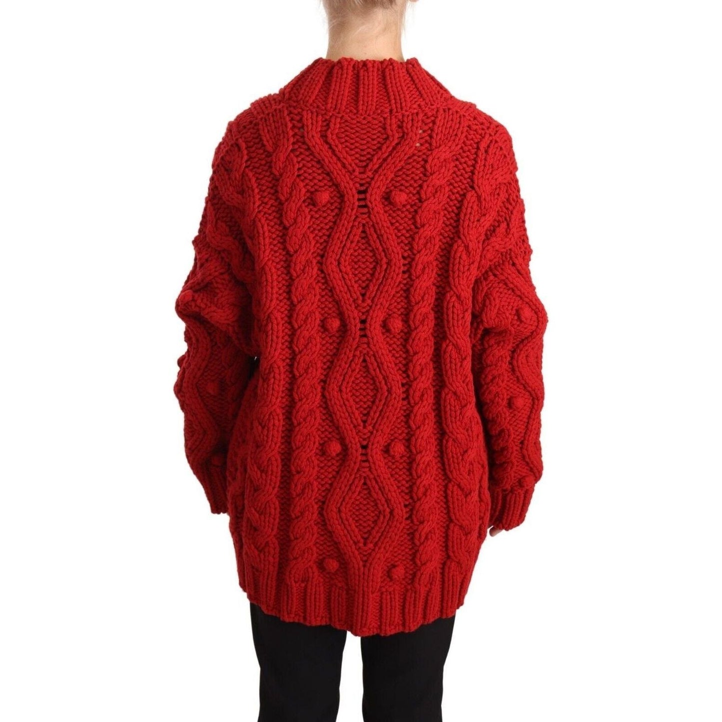 Dolce & Gabbana Ravishing Red Virgin Wool Cardigan WOMAN SWEATERS red-v-neck-wool-knit-button-cardigan-sweater