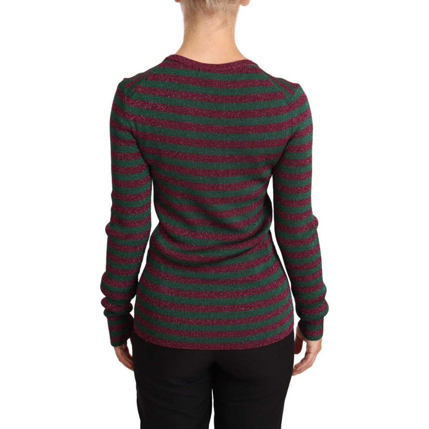 Dolce & Gabbana Elegant Maroon and Green Striped Crewneck Sweater WOMAN SWEATERS multicolor-striped-crew-neck-pullover-sweater